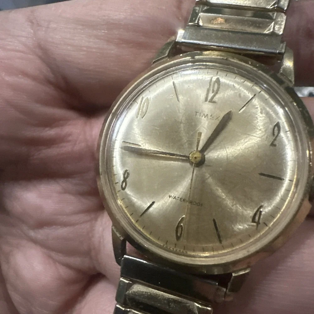 Works VTG 1965 Timex Marlin Waterproof Gold Men's watch Manual Wind 34mm 7.5